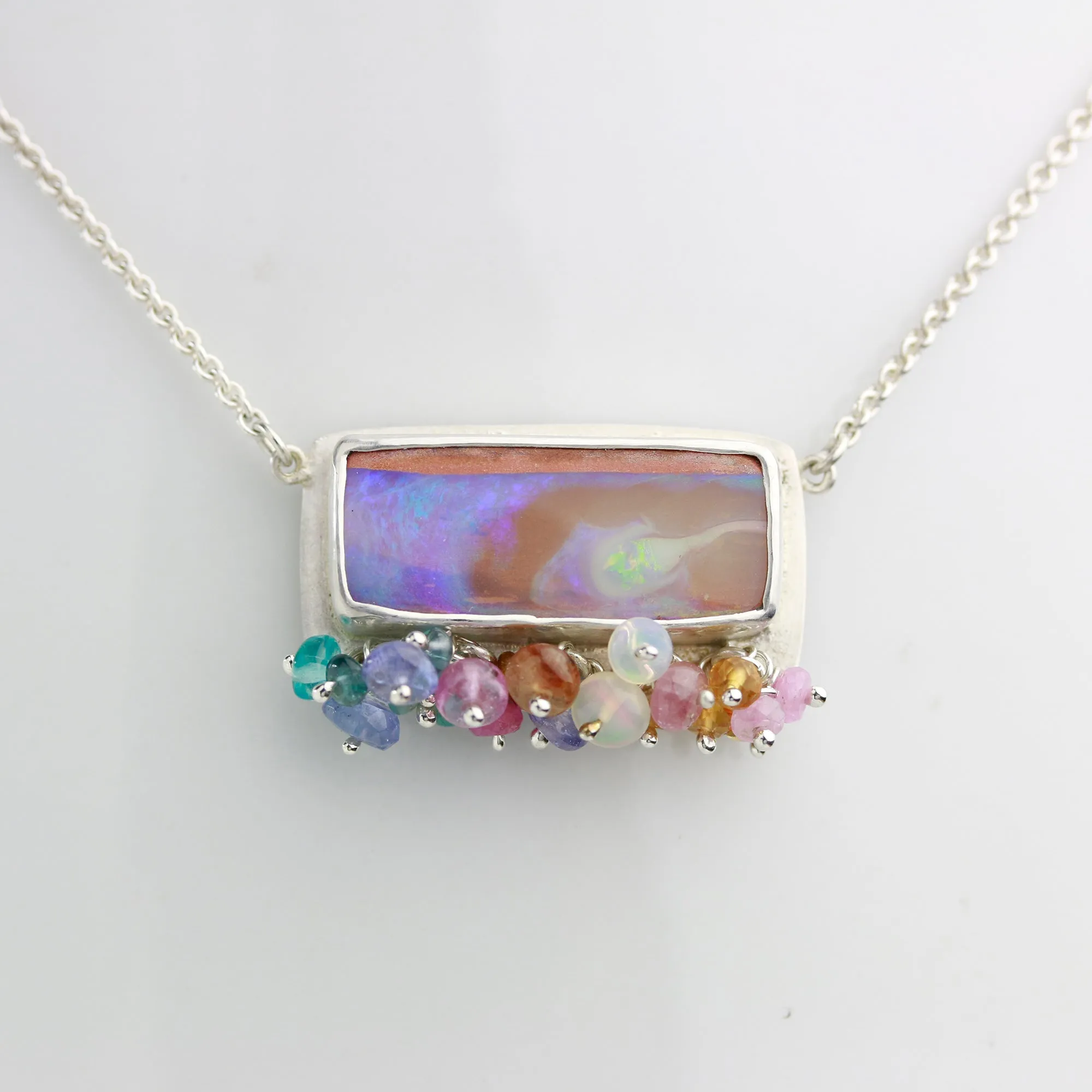 SOLD Queensland Pipe Opal Necklace with Gemstone Fringe in Silver