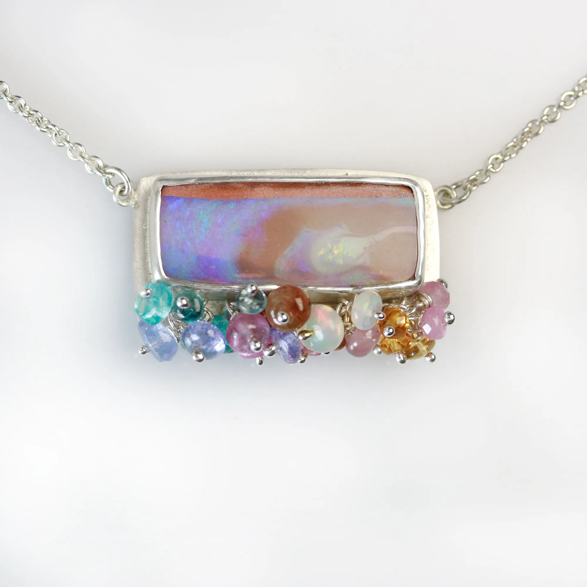 SOLD Queensland Pipe Opal Necklace with Gemstone Fringe in Silver