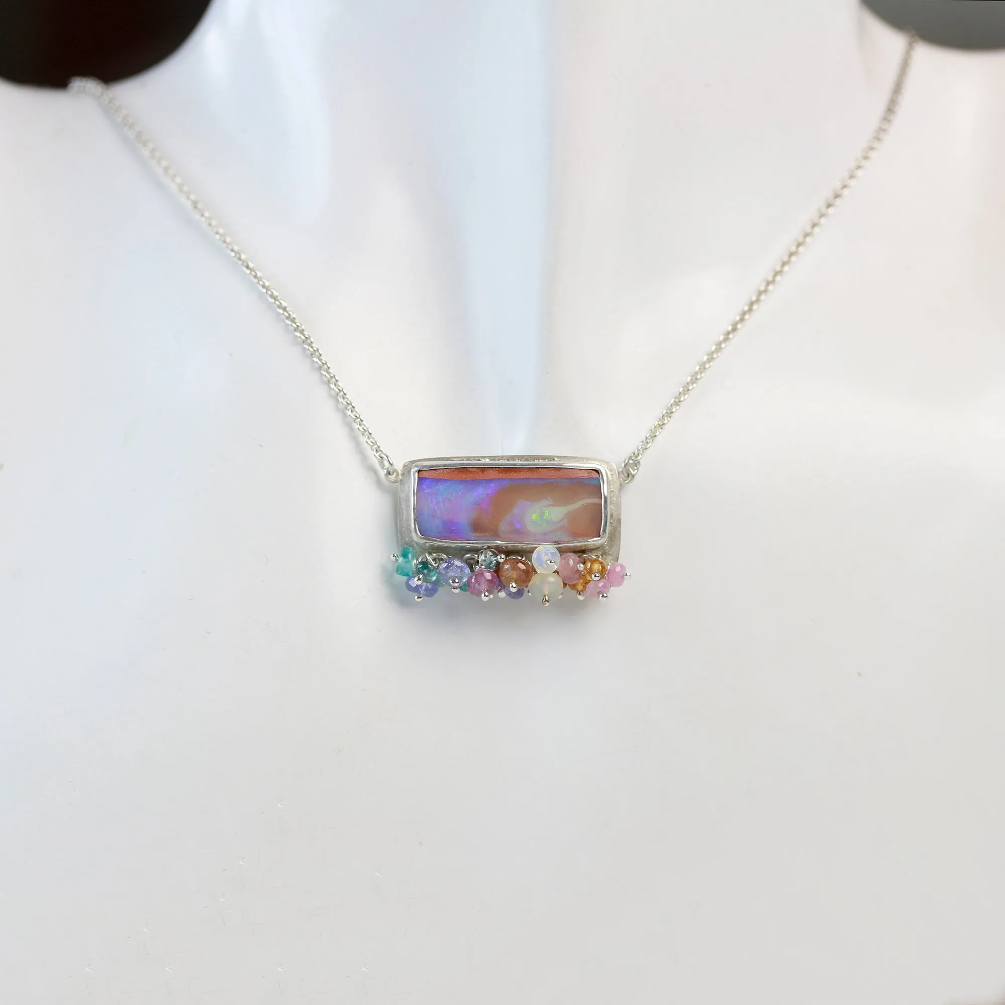SOLD Queensland Pipe Opal Necklace with Gemstone Fringe in Silver