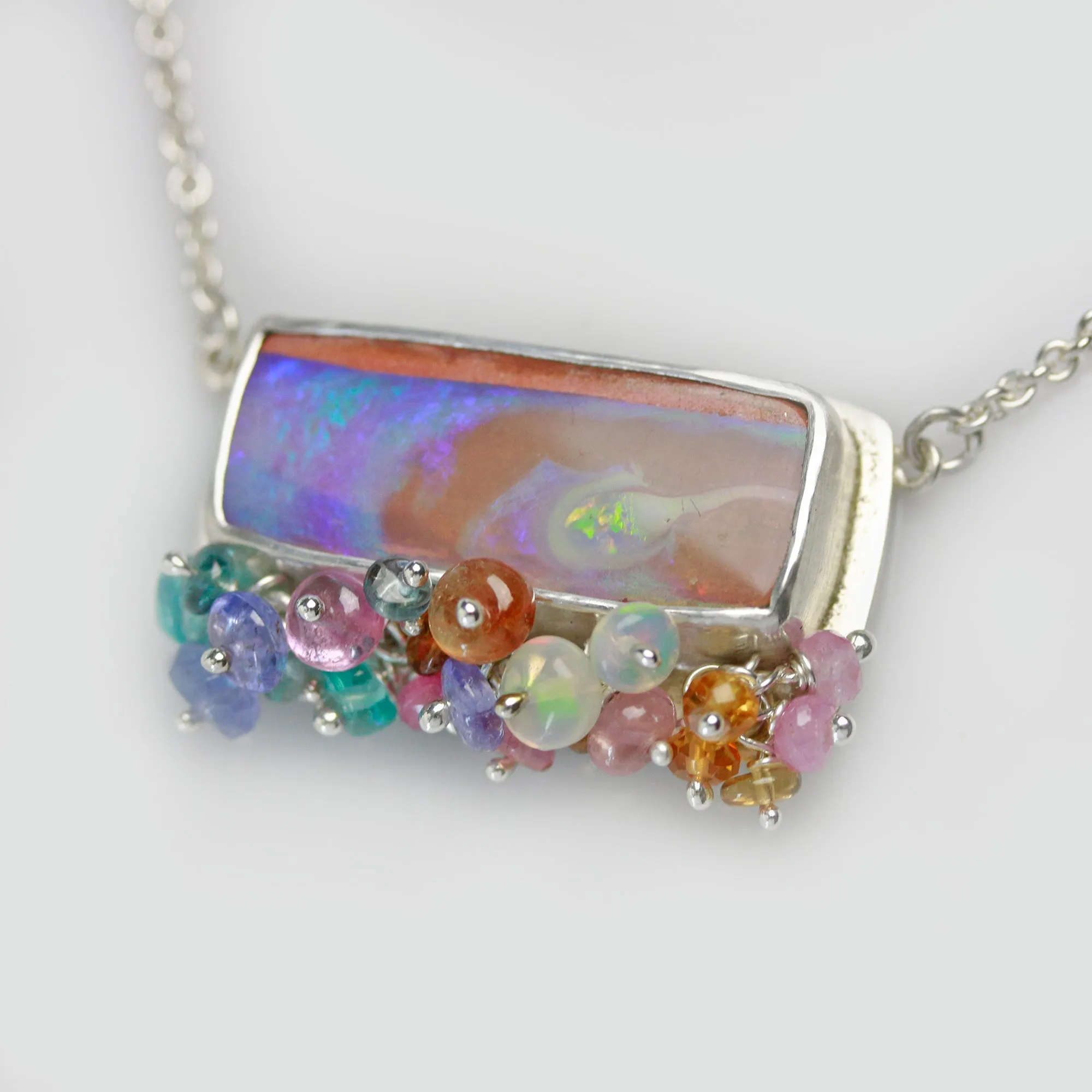 SOLD Queensland Pipe Opal Necklace with Gemstone Fringe in Silver