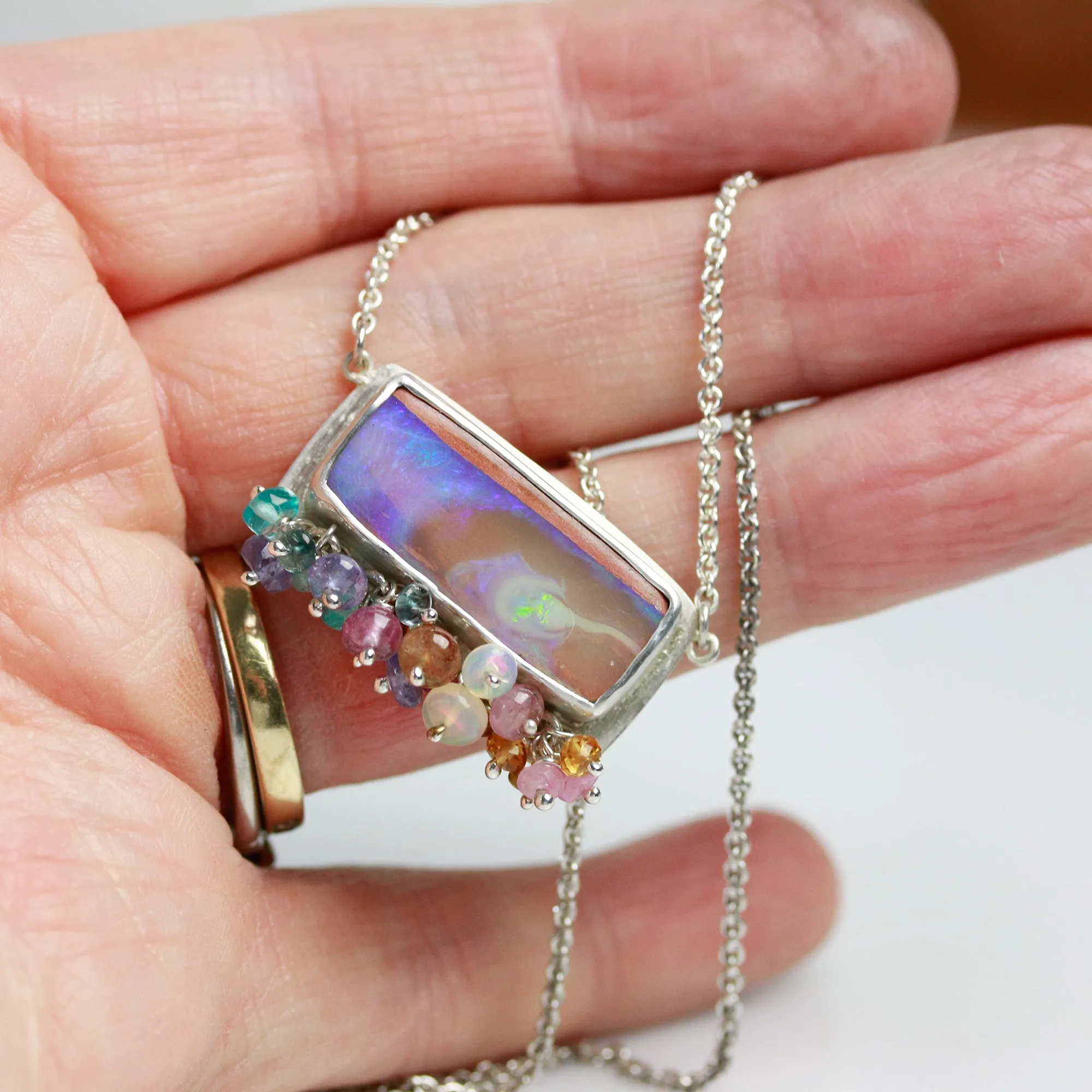 SOLD Queensland Pipe Opal Necklace with Gemstone Fringe in Silver