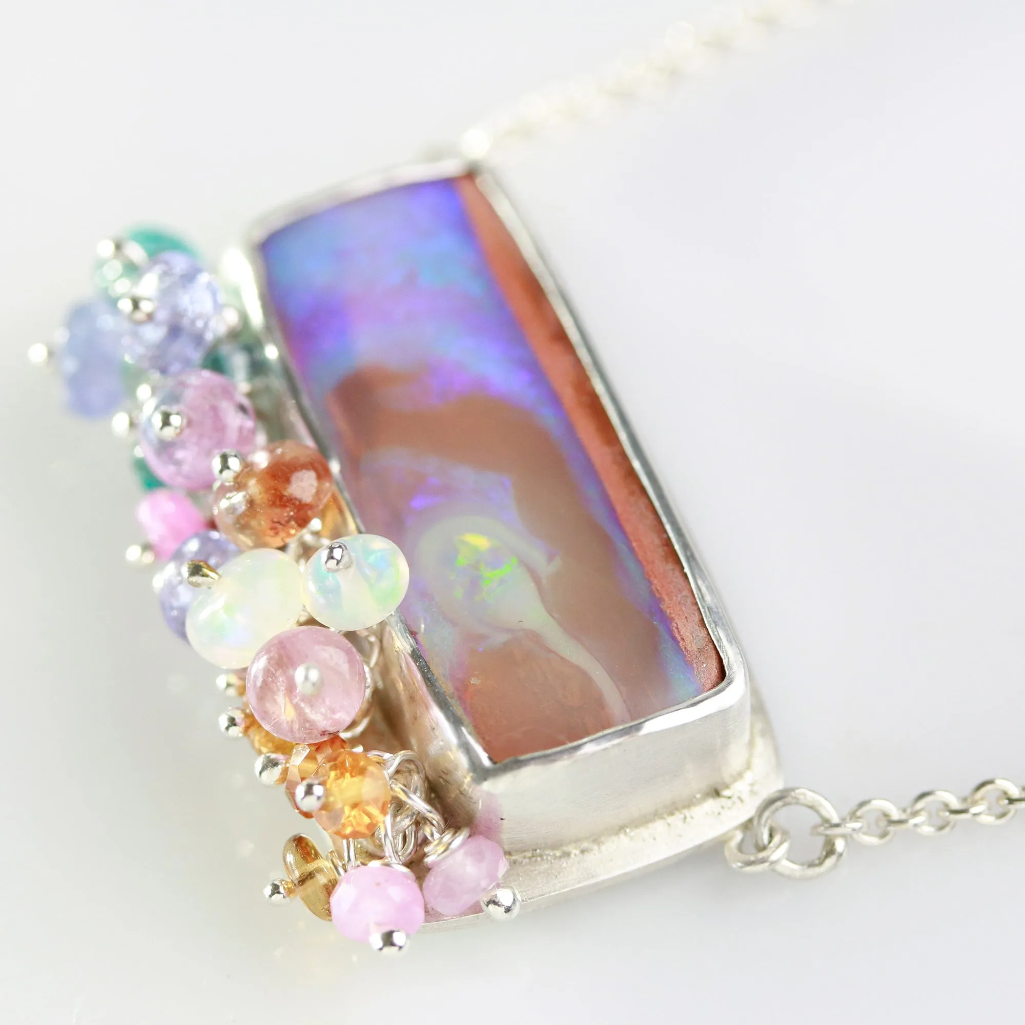 SOLD Queensland Pipe Opal Necklace with Gemstone Fringe in Silver