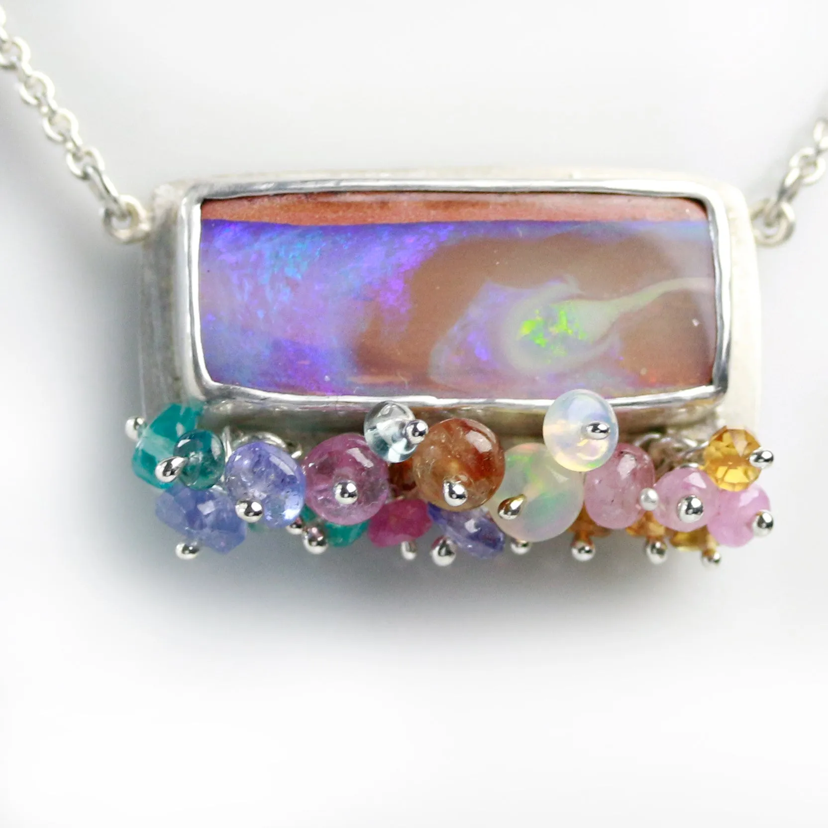 SOLD Queensland Pipe Opal Necklace with Gemstone Fringe in Silver