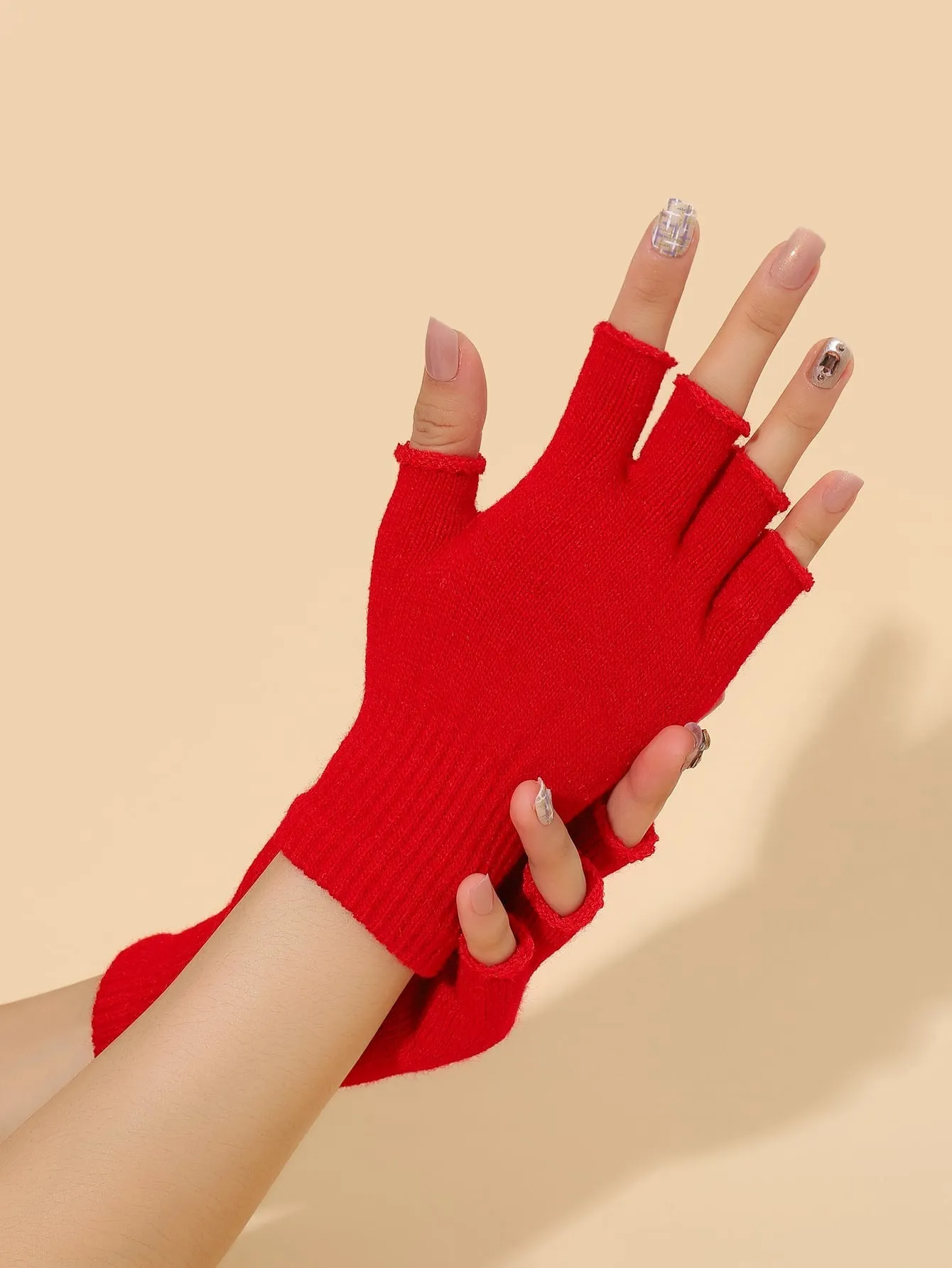 Solid Fingerless Gloves - Red