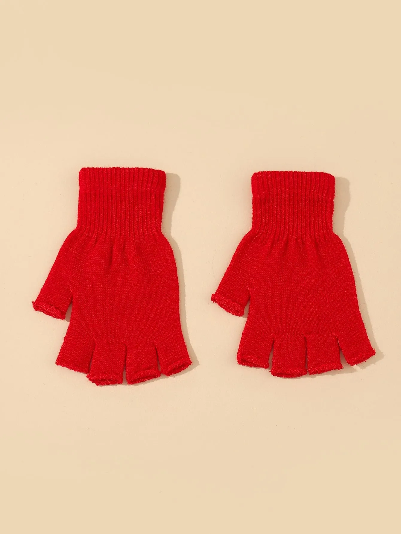 Solid Fingerless Gloves - Red