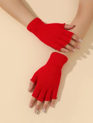 Solid Fingerless Gloves - Red