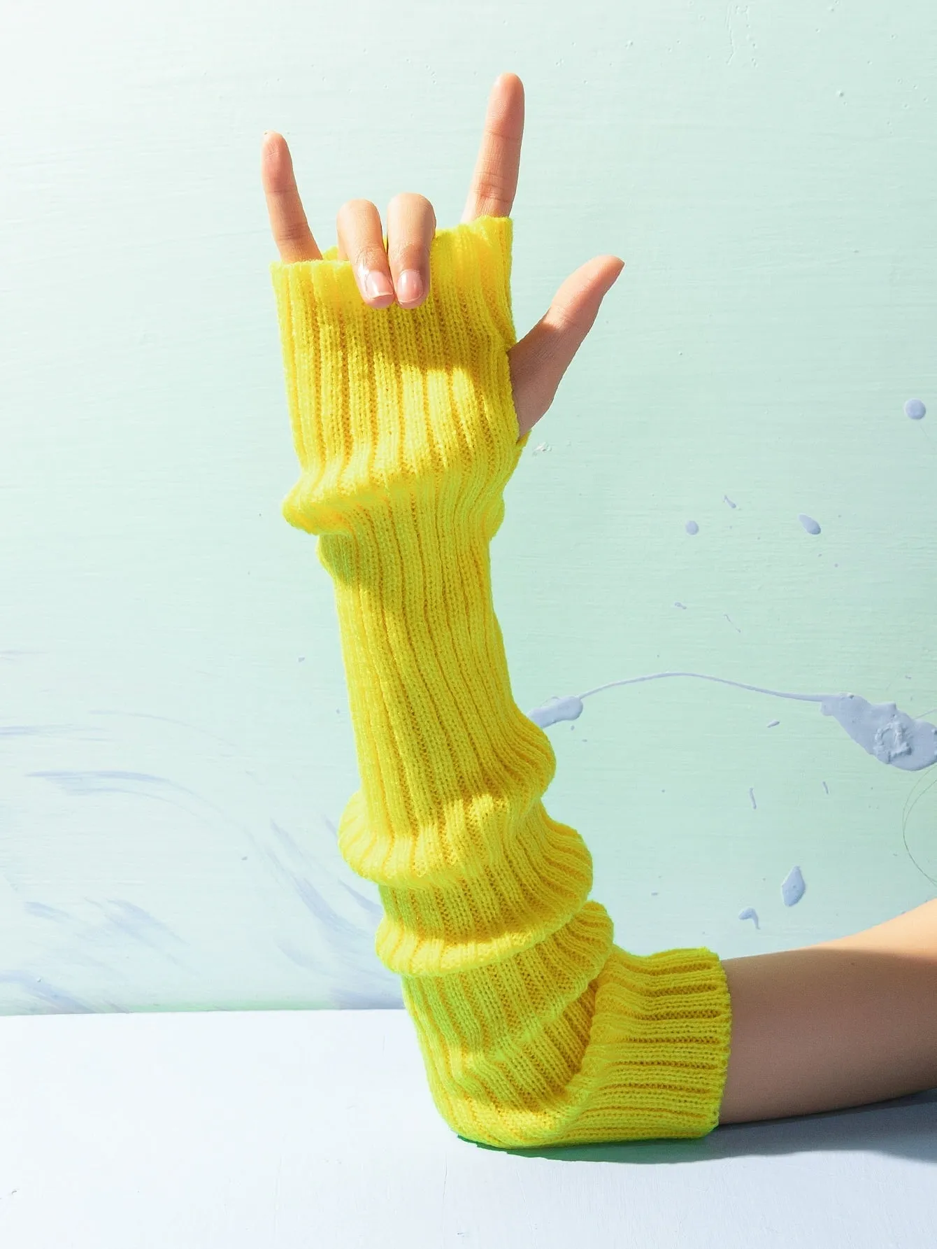 Solid Long Fingerless Gloves - Mustard Yellow- FD ⚡