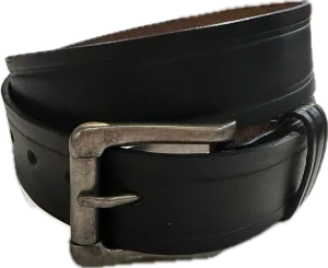 Stag Belts Black 1 1/2" Wide With Indentations Along the Edges and Matte Finish