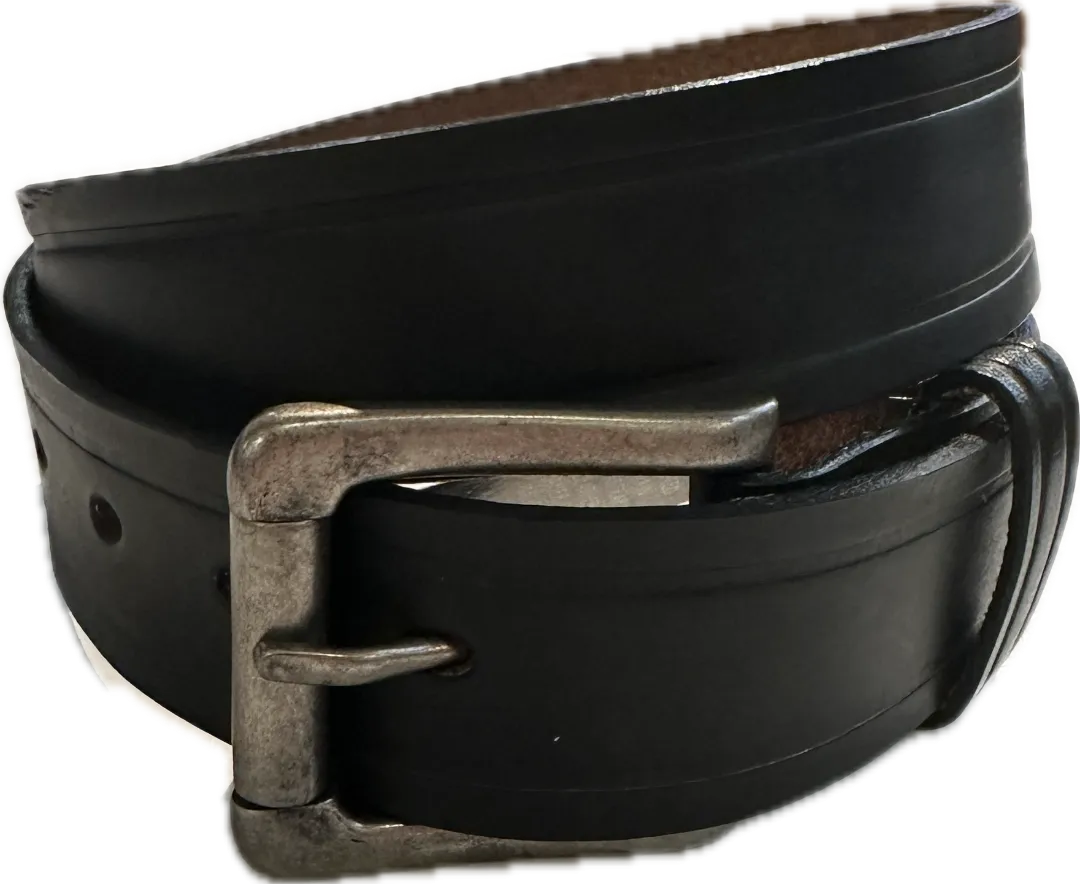 Stag Belts Black 1 1/2" Wide With Indentations Along the Edges and Matte Finish