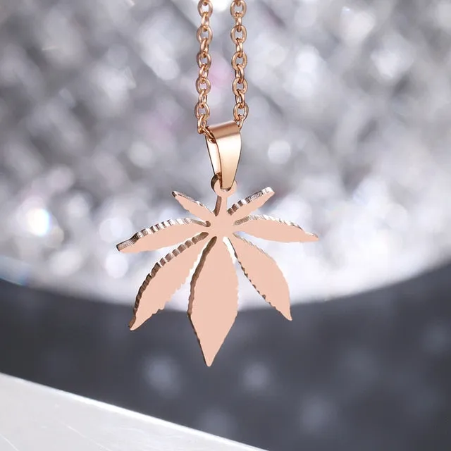 Stainless Steel Necklace For Women Man Maple Leaf Choker Pendant