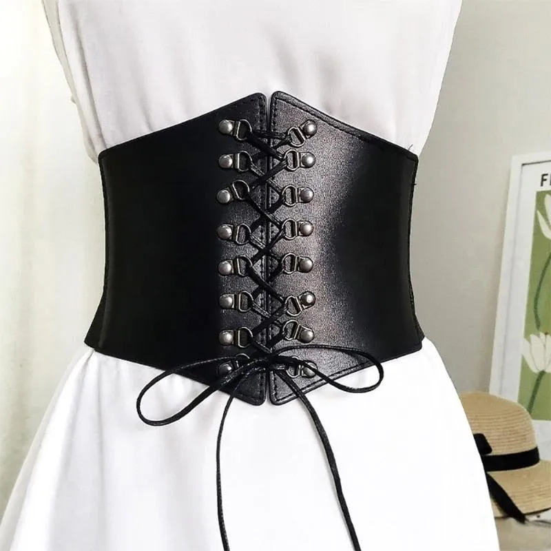 Steampunk Underbust Corset Buckle Punk Black Wide Waistband