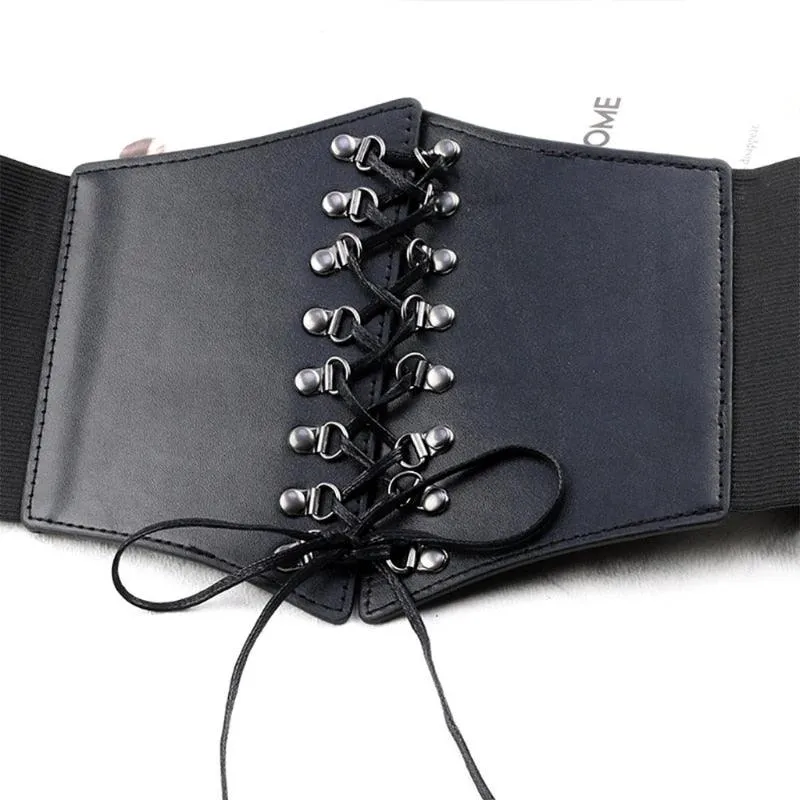 Steampunk Underbust Corset Buckle Punk Black Wide Waistband