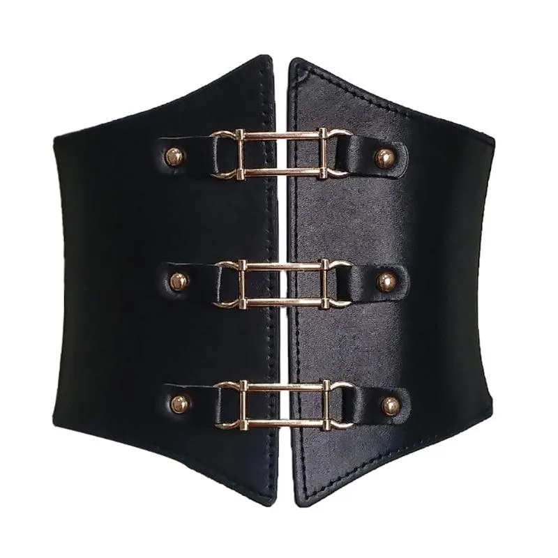 Steampunk Underbust Corset Buckle Punk Black Wide Waistband
