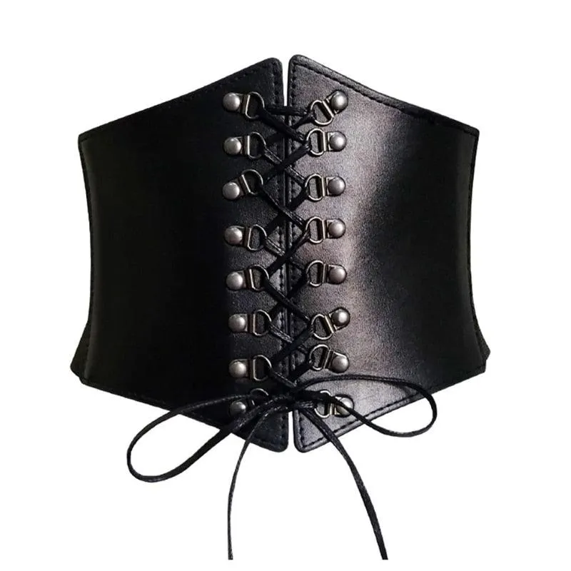 Steampunk Underbust Corset Buckle Punk Black Wide Waistband