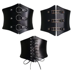 Steampunk Underbust Corset Buckle Punk Black Wide Waistband