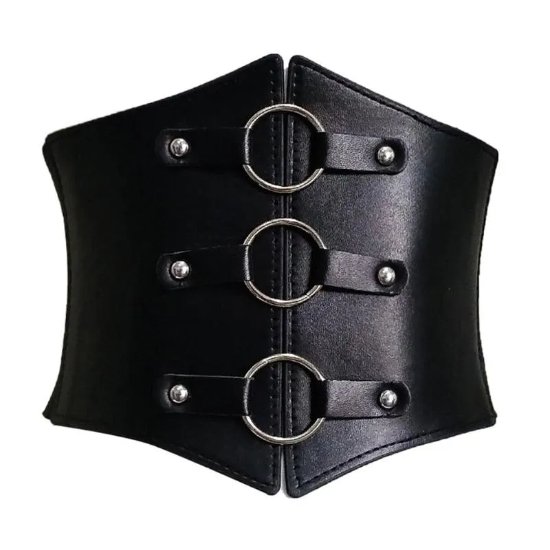 Steampunk Underbust Corset Buckle Punk Black Wide Waistband
