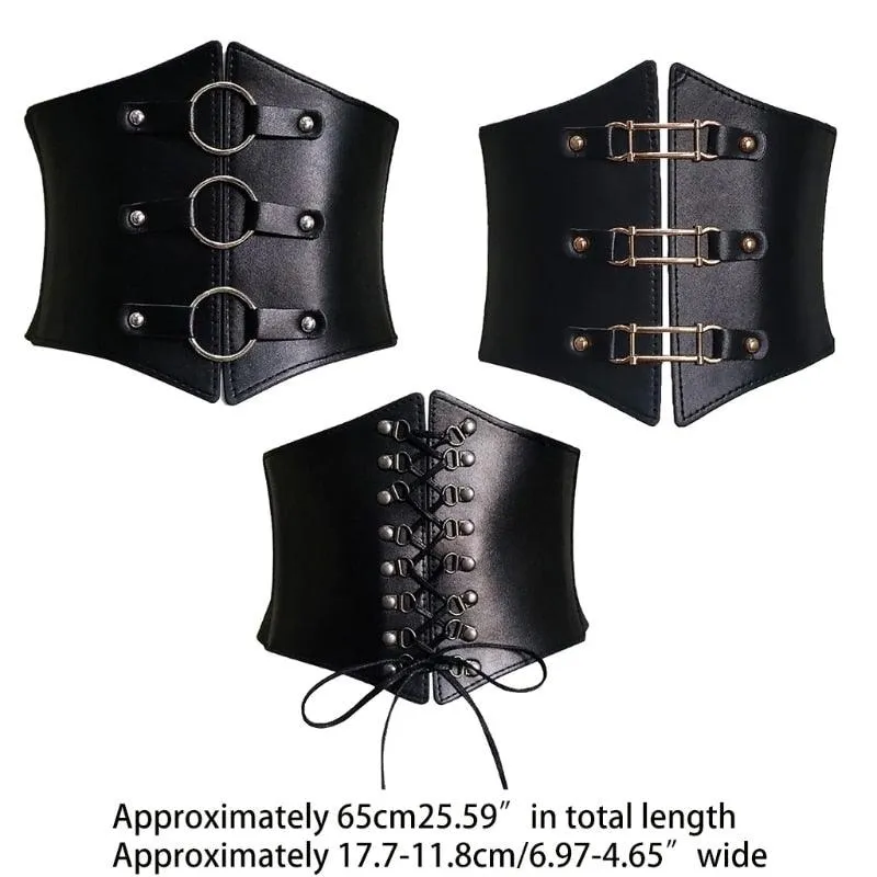 Steampunk Underbust Corset Buckle Punk Black Wide Waistband
