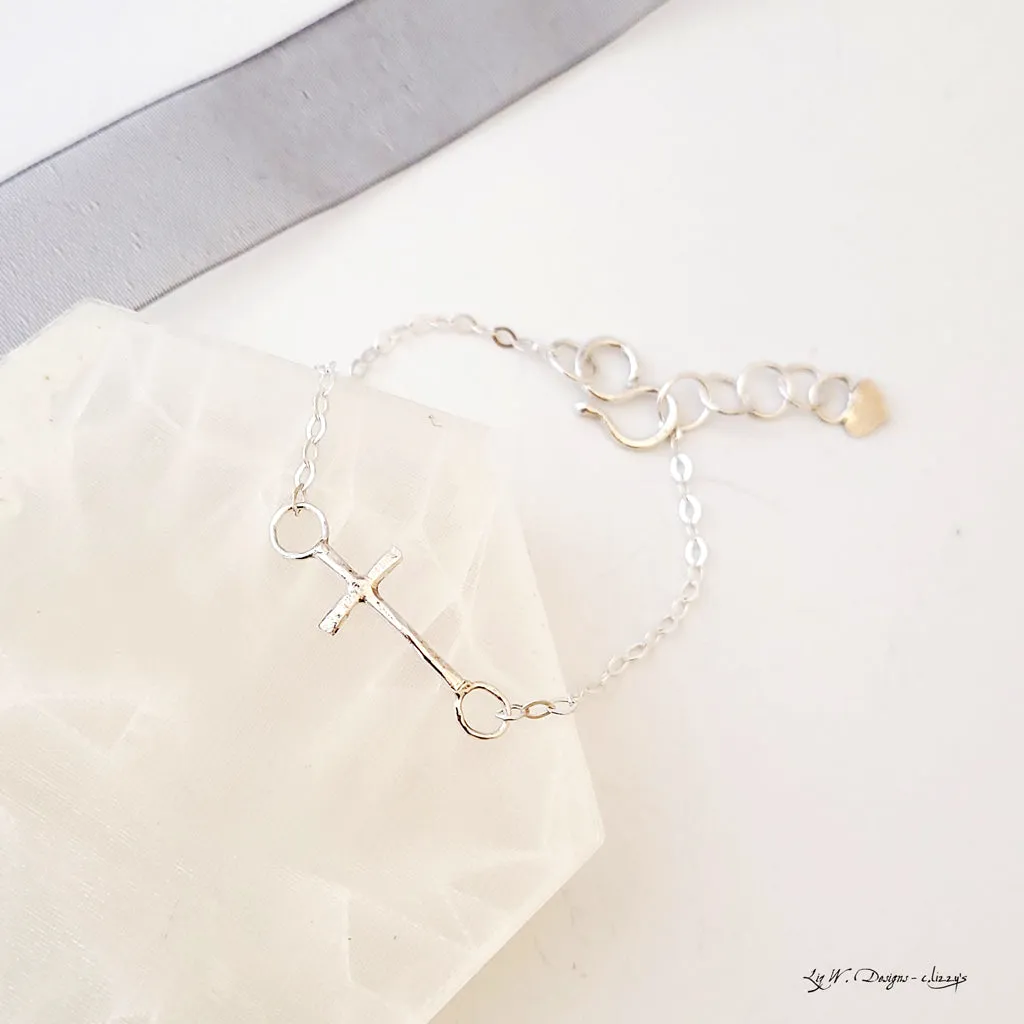 Sterling Side Cross - Bracelet