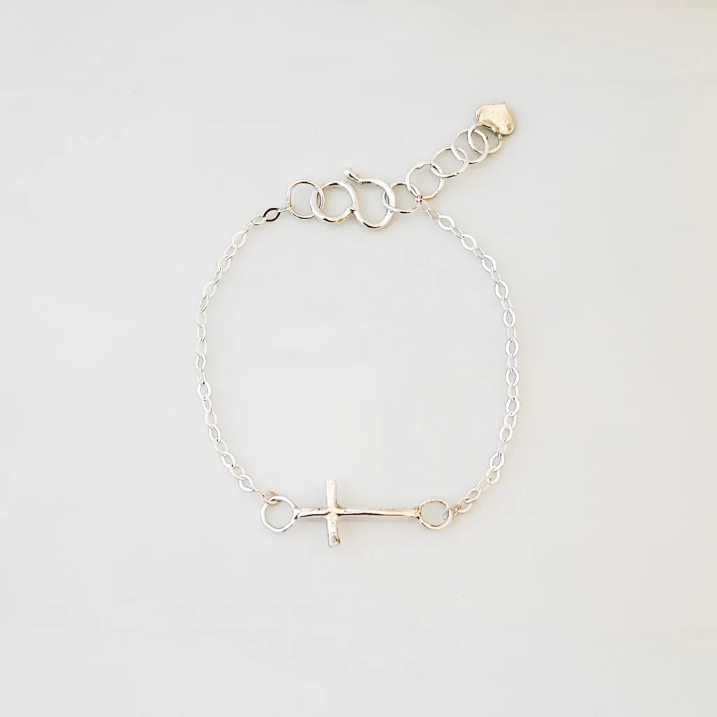 Sterling Side Cross - Bracelet