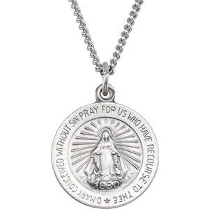 Sterling Silver 18 mm Miraculous Medal with 18" Curb Chain