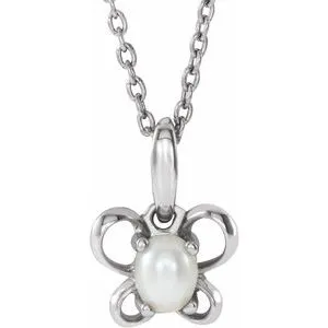 Sterling Silver 4x3 mm Oval June Youth Butterfly Birthstone 15" Necklace
