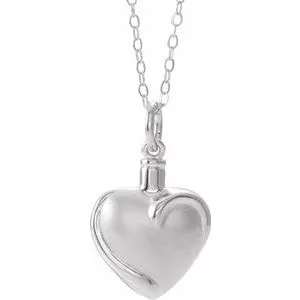 Sterling Silver Heart Ash Holder 18" Necklace