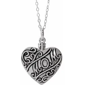 Sterling Silver Mom Heart Ash Holder 18" Necklace