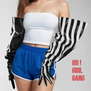Striped Black & White Long Gloves