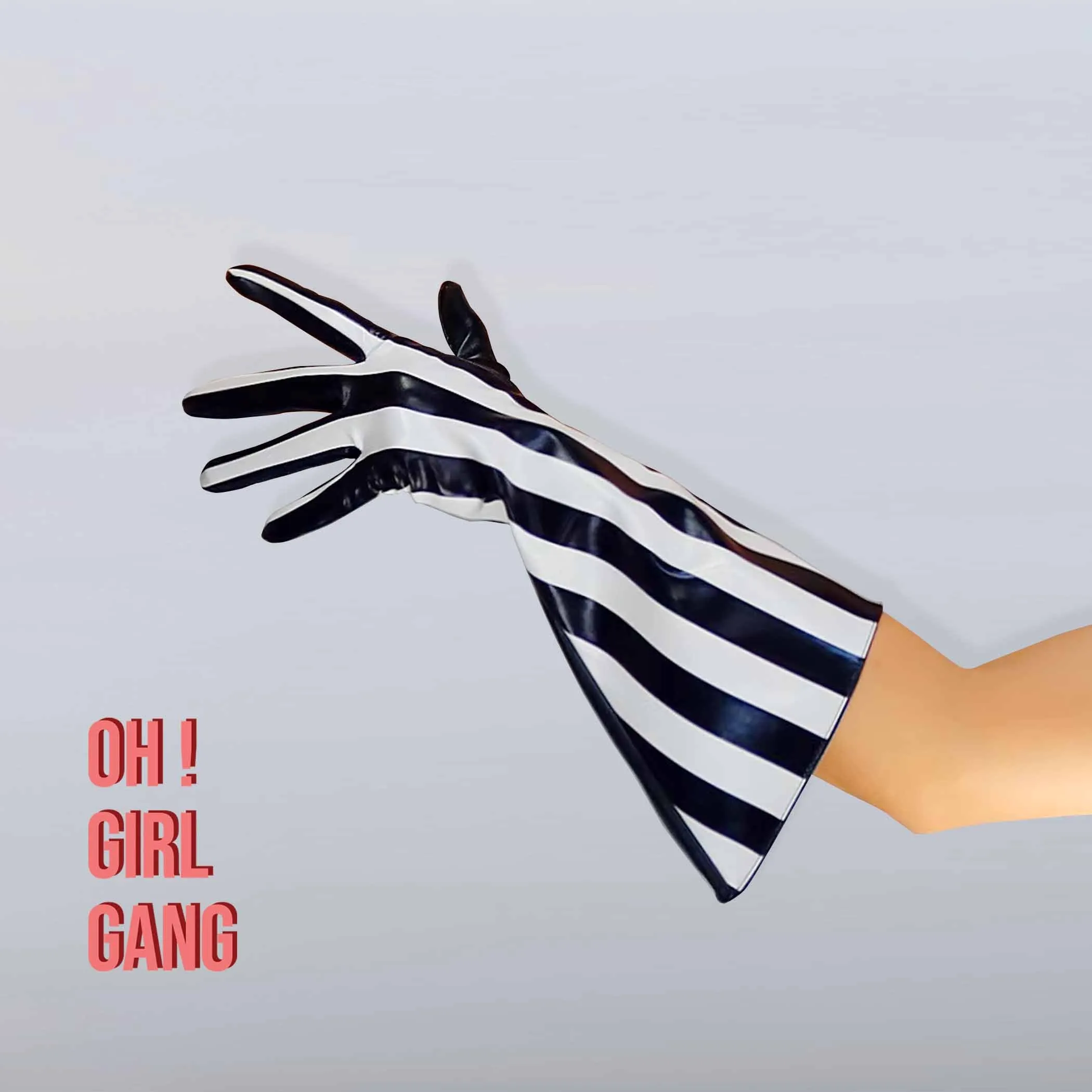Striped Black & White Long Gloves