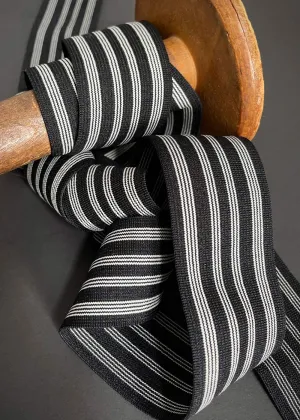 Striped Elastic, 50mm Wide Elastic - Black   Ivory
