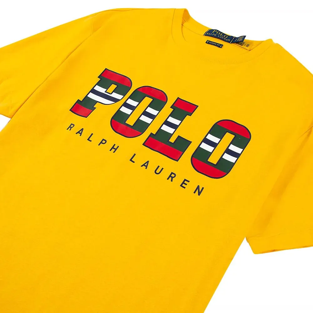Striped Logo Tee - Gold