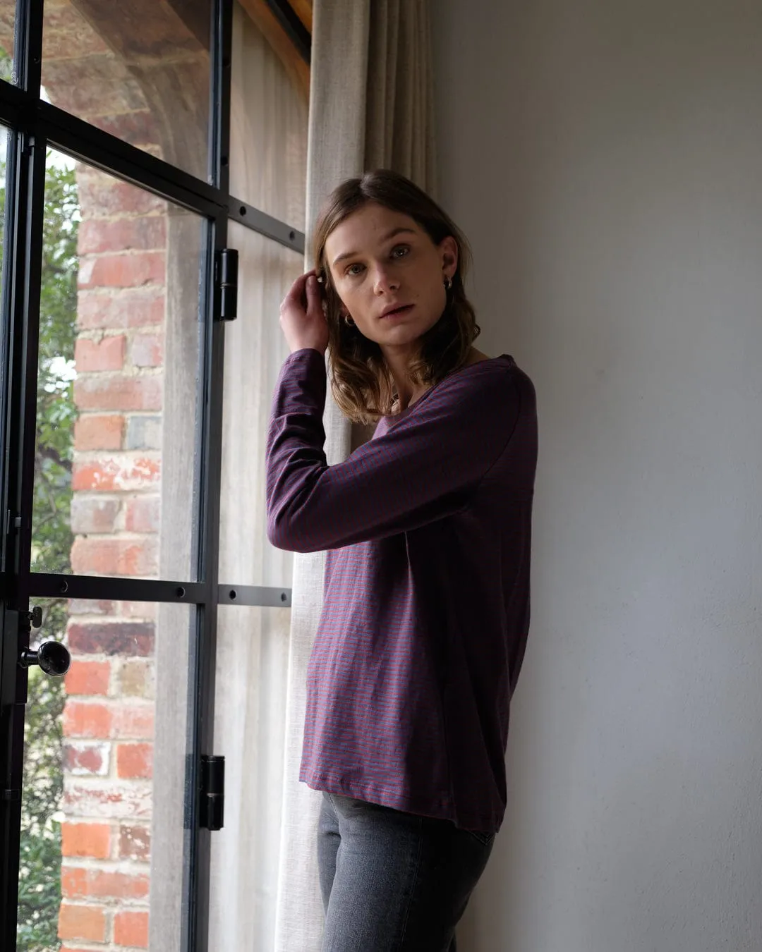 Striped Organic Jersey Cotton T-Shirt | Blue & Rust Stripe