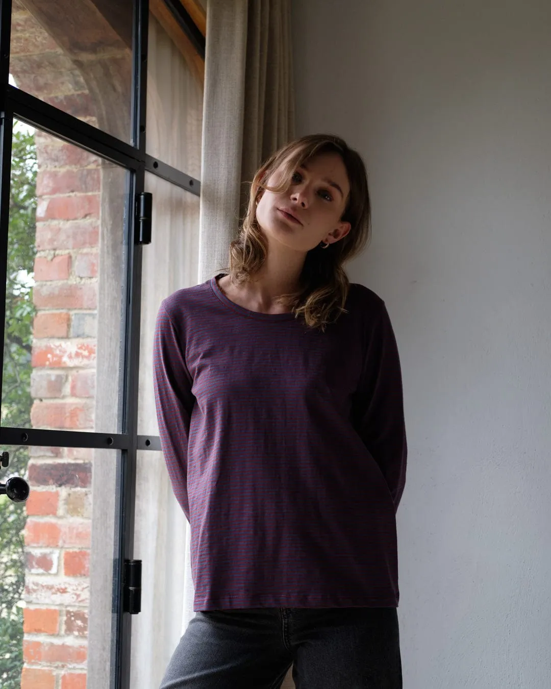 Striped Organic Jersey Cotton T-Shirt | Blue & Rust Stripe