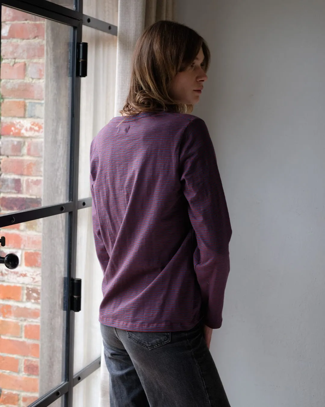 Striped Organic Jersey Cotton T-Shirt | Blue & Rust Stripe