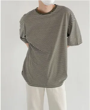 Striped Round Neck Casual T-shirt
