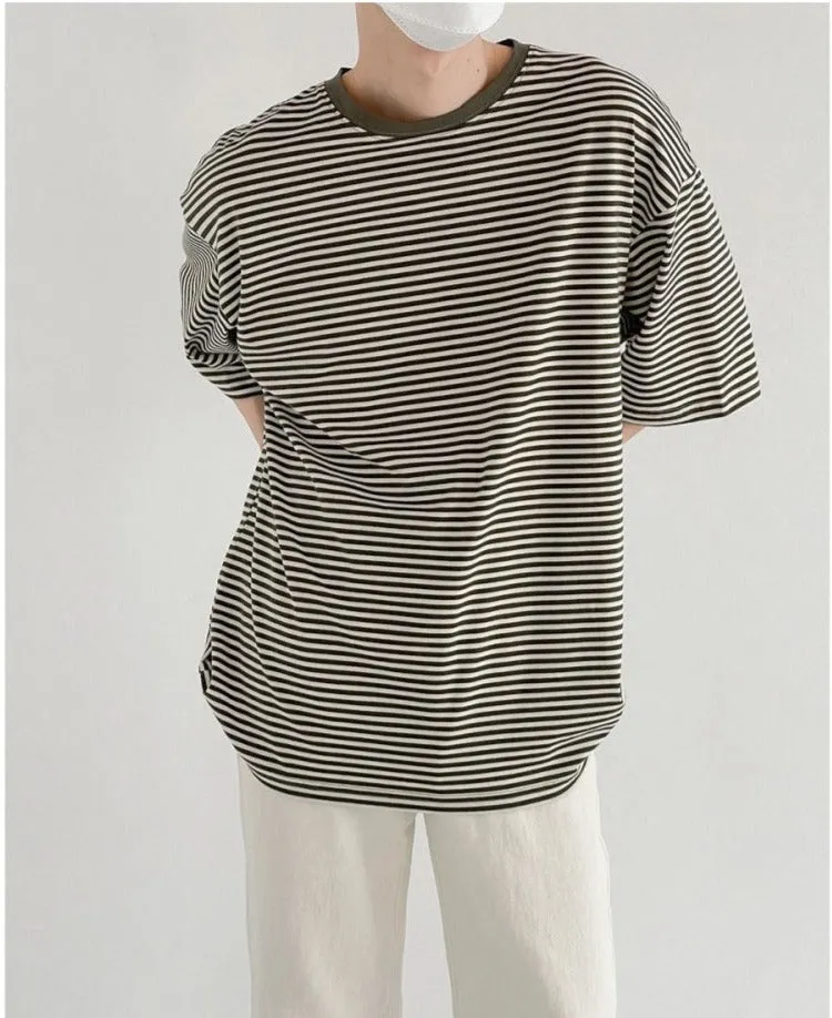 Striped Round Neck Casual T-shirt