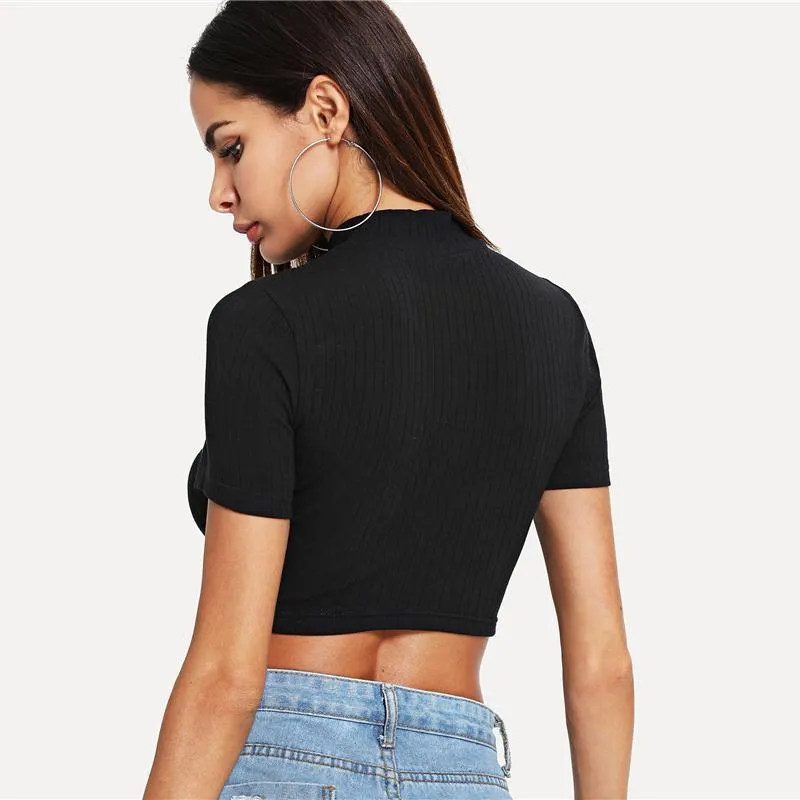 Striped Zip-Up Crop T-Shirt
