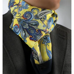 Suede Soft Yellow Blue Paisley Mens Silk Scarf - Designer neck scarf for winters