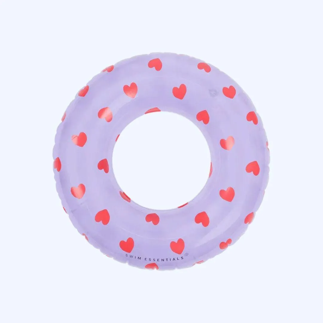 Swim Essentials Inflatable Lilac Hearts Swimming Ring - 90cm