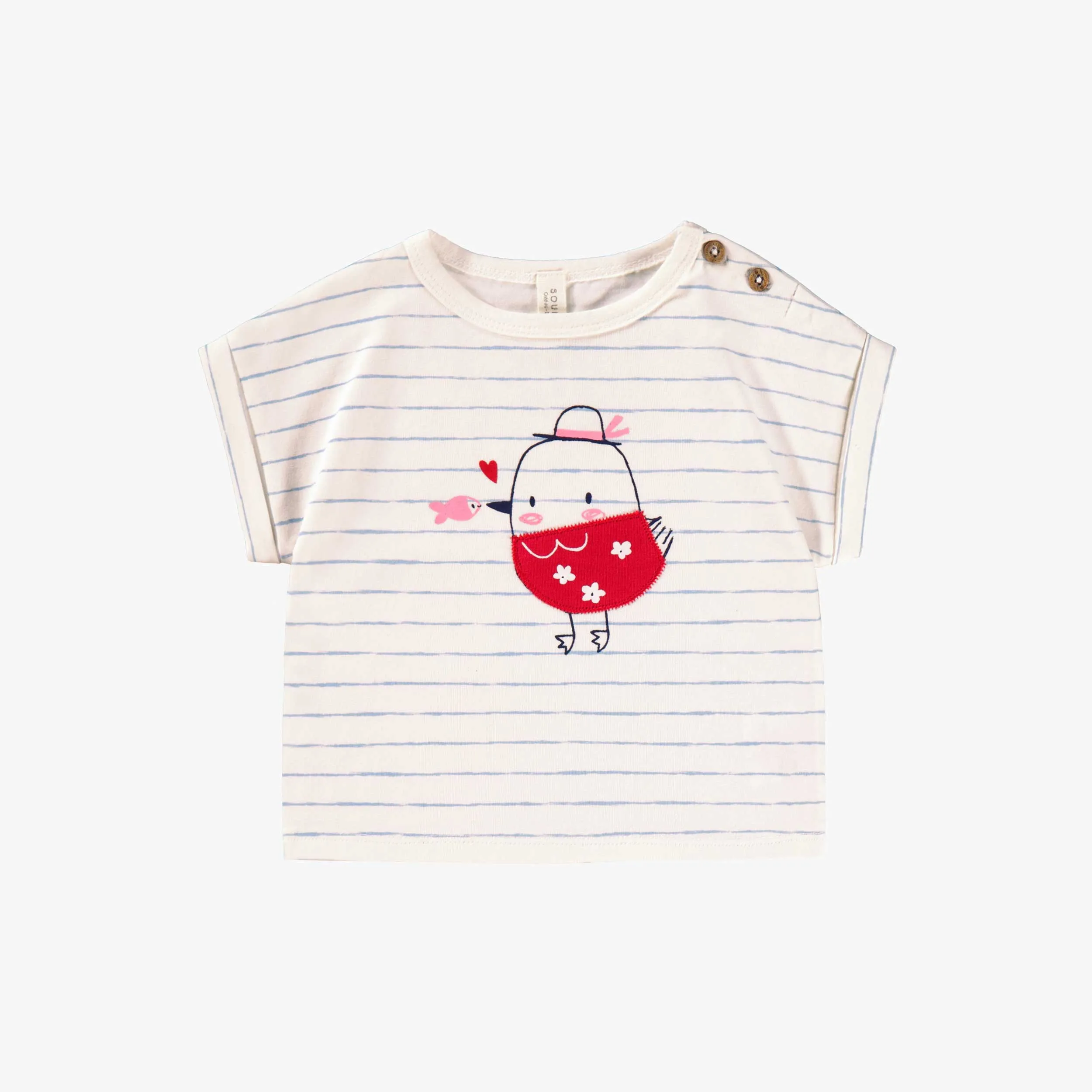 T-shirt crème à rayures et illustration, naissance || Cream T-shirt with stripes and illustration, newborn