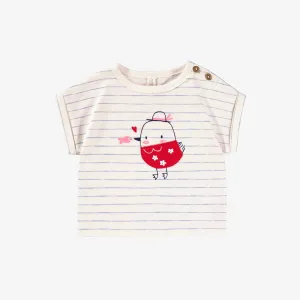 T-shirt crème à rayures et illustration, naissance || Cream T-shirt with stripes and illustration, newborn