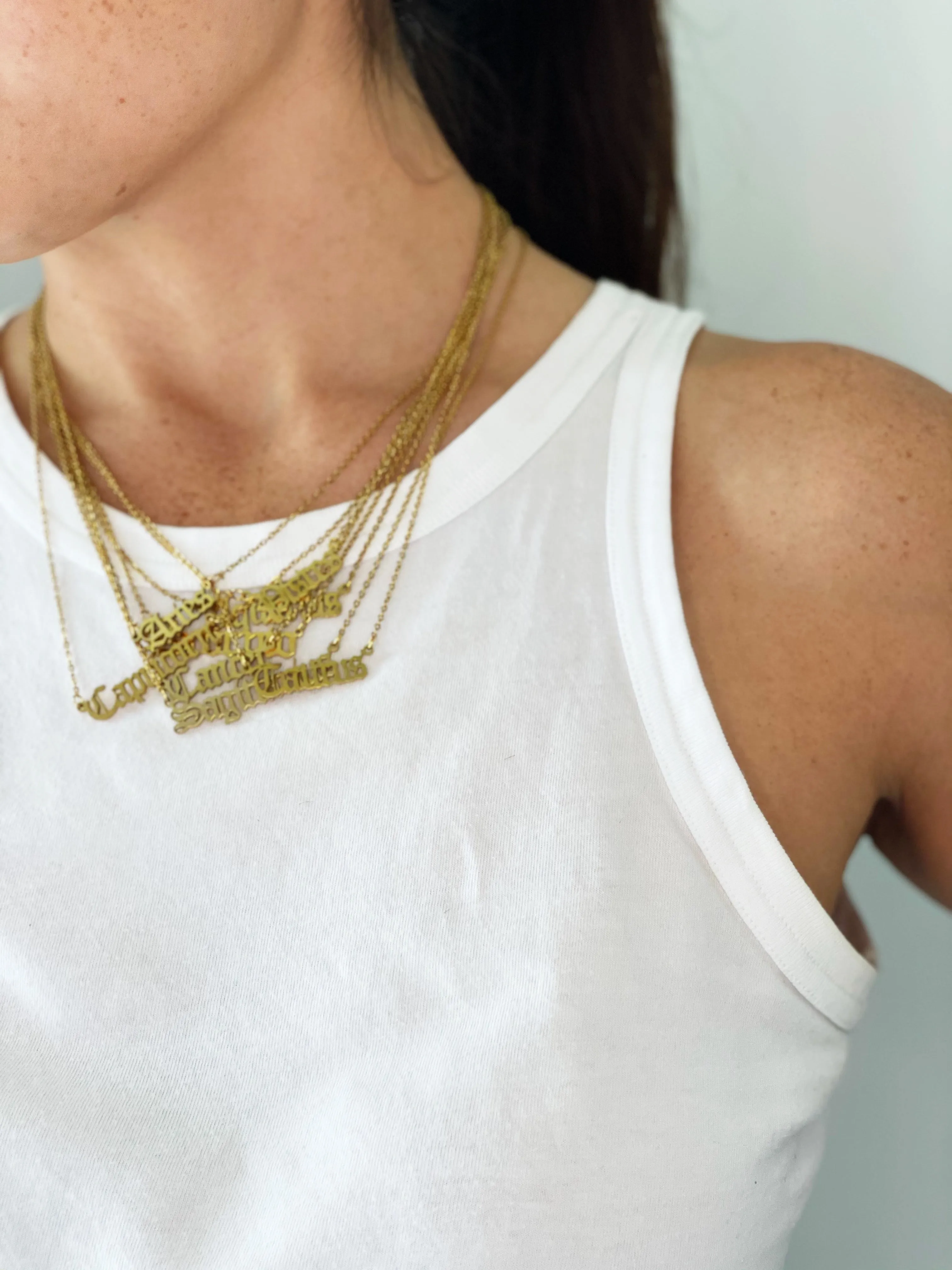 Taurus Zodiac Gold Nameplate Necklace