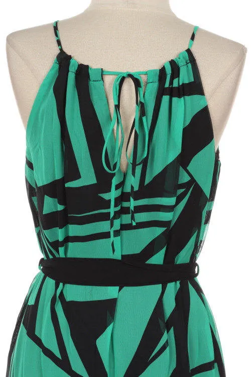 Teal Black High Neck Maxi Dress