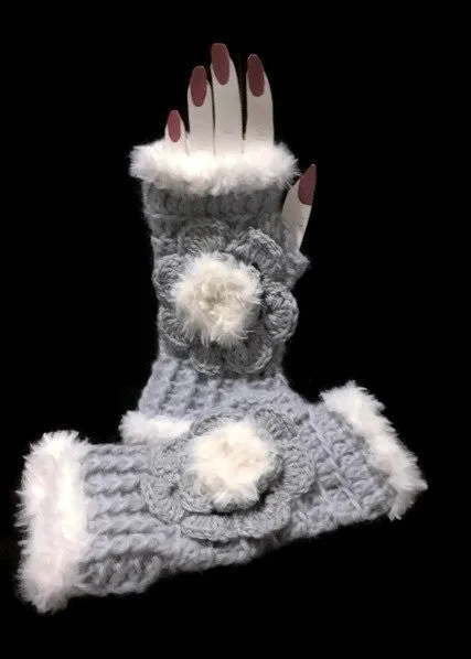 The silver blue alpaca fingerless gloves, fingerless gloves, women's fingerless gloves, crochet fingerless gloves, handmade fingerless gloves,