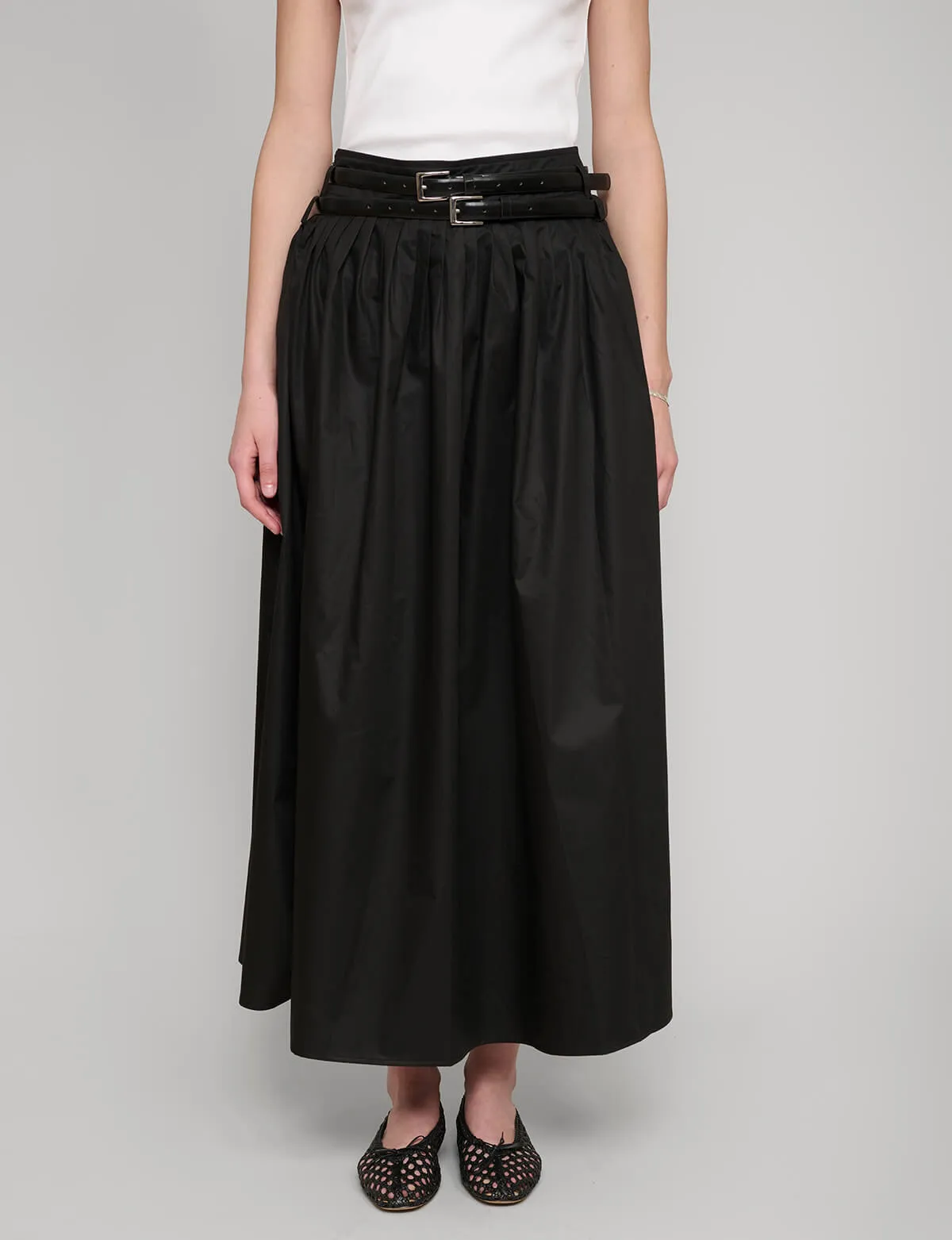 Thea Black Double-Belted Skirt