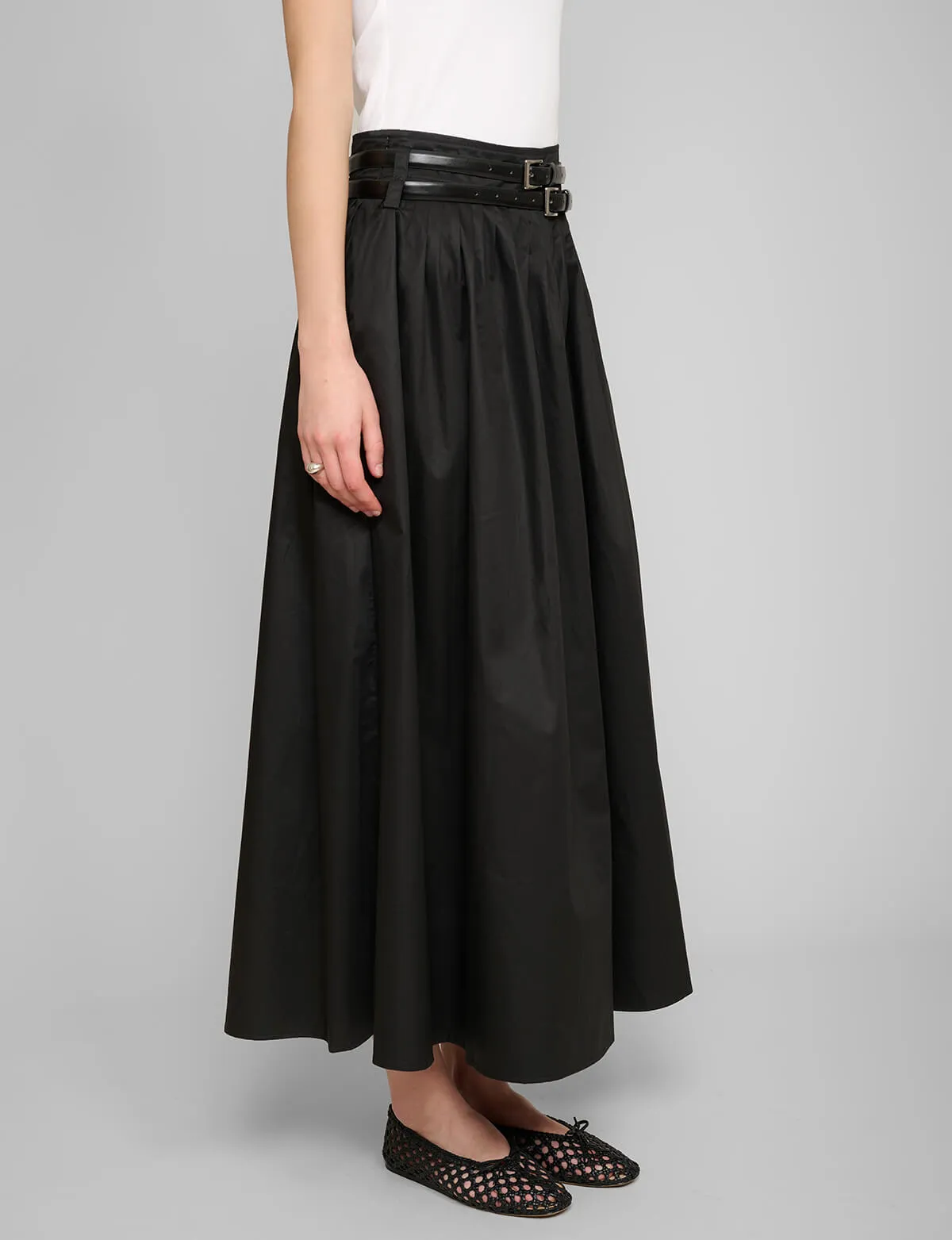 Thea Black Double-Belted Skirt