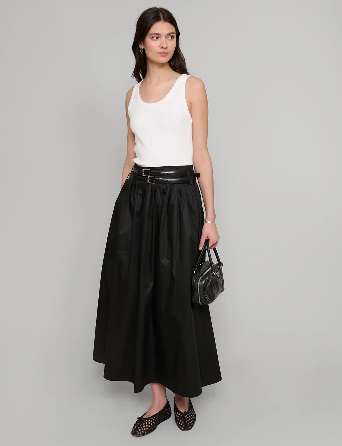 Thea Black Double-Belted Skirt