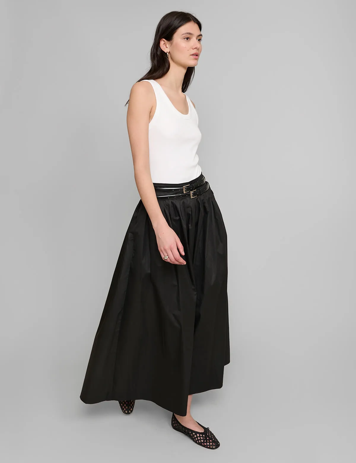 Thea Black Double-Belted Skirt