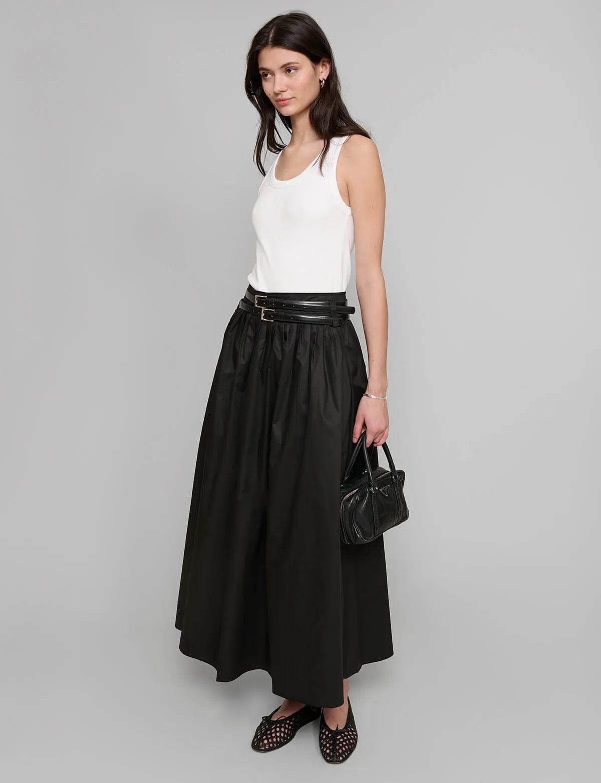 Thea Black Double-Belted Skirt