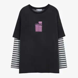 themeisles Ramen Glitch Wave Striped Sleeve Top